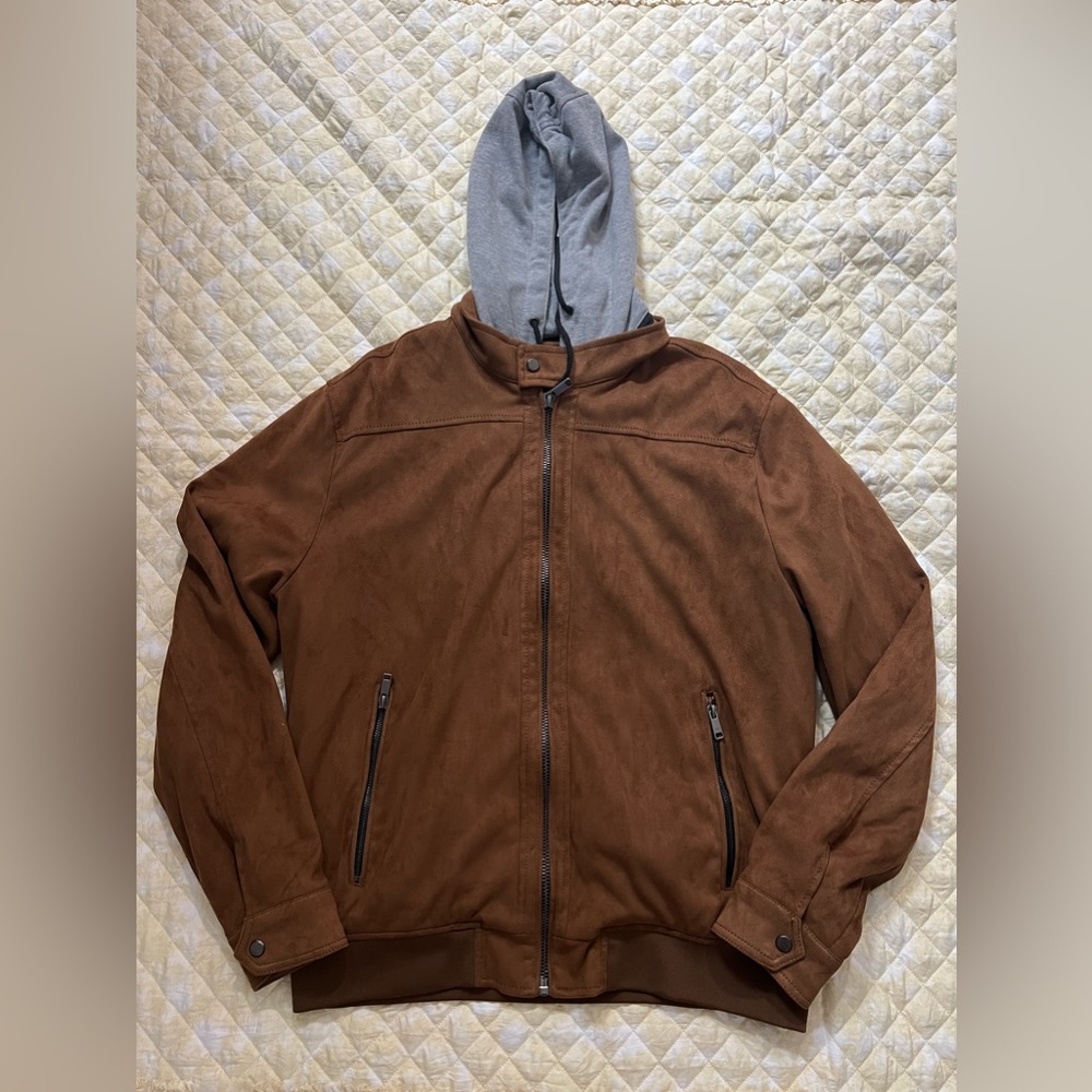 Zara Tan Bomber Jacket with Gray Hood